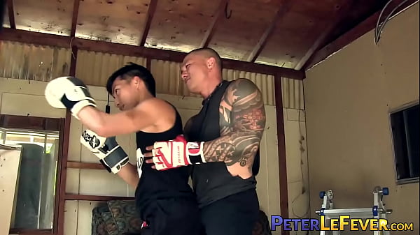 Boxer Asian jocks deepthroat before ball gagged ass drilling