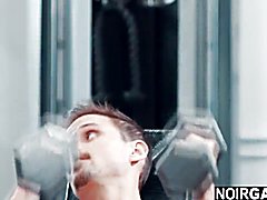 Interracial gay sex in the gym