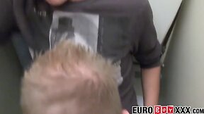 Teenage Euro boys raw in a coffee shop toilette