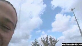 Gets giant dark sausage in white ass