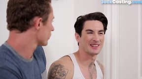 Or teenathletic newbie sucking and tugging inked stud for jizz