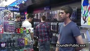 Rope bondage gay face fucked in shop