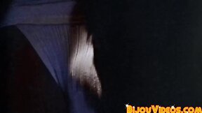 Blonde hunk in leather jacked eats butt after blowing penis