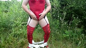 In red beside the road