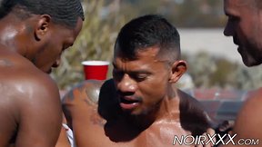 Manuel skye and dillon diaz in outdoor interracial anal foursome hot tub fucking