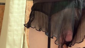 Playing in lingerie with butt plug and garters