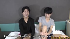 Japanese boy gets butt licked and knocked off