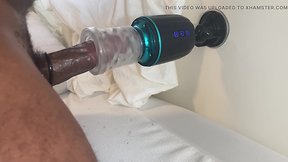 Milking big black cock to big moaning cumshot with automasturbator