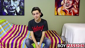 New cute and horny twink Trey Bentley interview and jack off