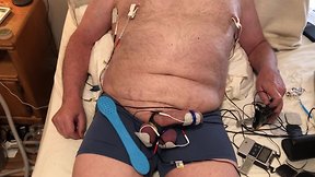 Elvis experiences hands-free orgasm with nipple zapping and bondage