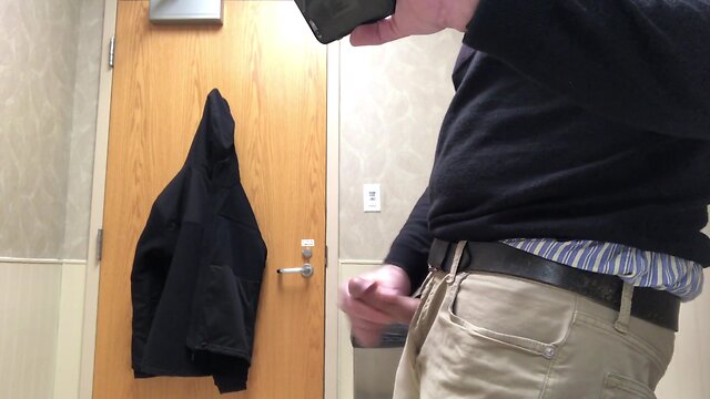 Public bathroom masturbation and ejaculation