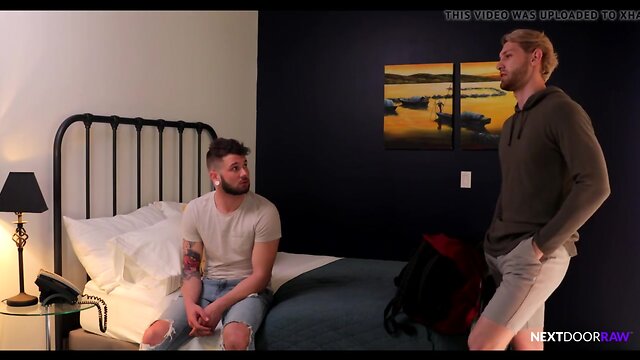 Nextdoorraw hotel overbooked! hot guys must share bed!