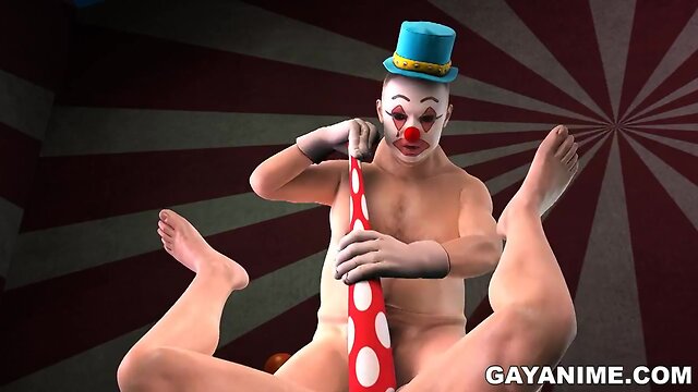 Phat cartoon clown butt knocking off hot and aroused 3d muscled hunk