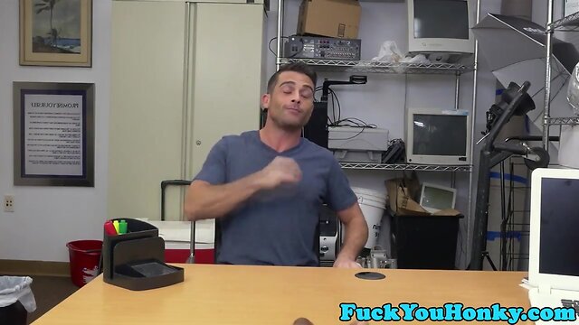 Interracial stud wanks cumload at sexaudition